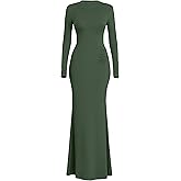 PRETTYGARDEN Fall Dresses for Women 2026 Long Sleeve Bodycon Mock Neck Ruched Maxi Formal Cocktail Wedding Guest Dress