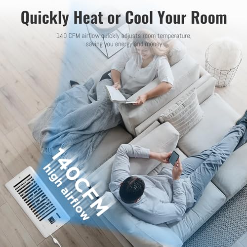 SANYCASA Register Booster Fan for 4" x 10" Register Holes, Super Quiet Vent Fan Booster with Intelligent Thermostat, Improves Heating & Cooling Vents, App Control, 10-Speeds, White