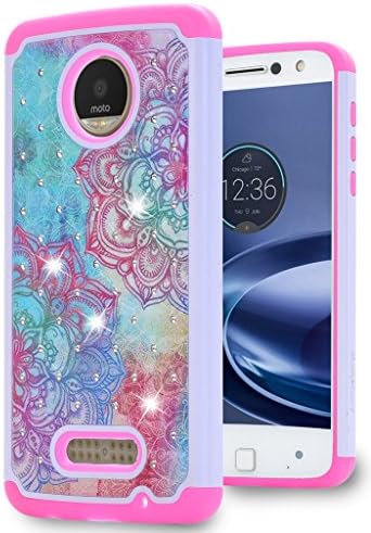 Moto Z / Moto Z Droid Case, [ Fashion ]Crystal Diamond Shell Shock Absorbing Soft Rubber Inner Hybrid Armor Protection Cover [Does Not work with Moto Z Force Edition, Moto Z Play Edition](Rose Flower)