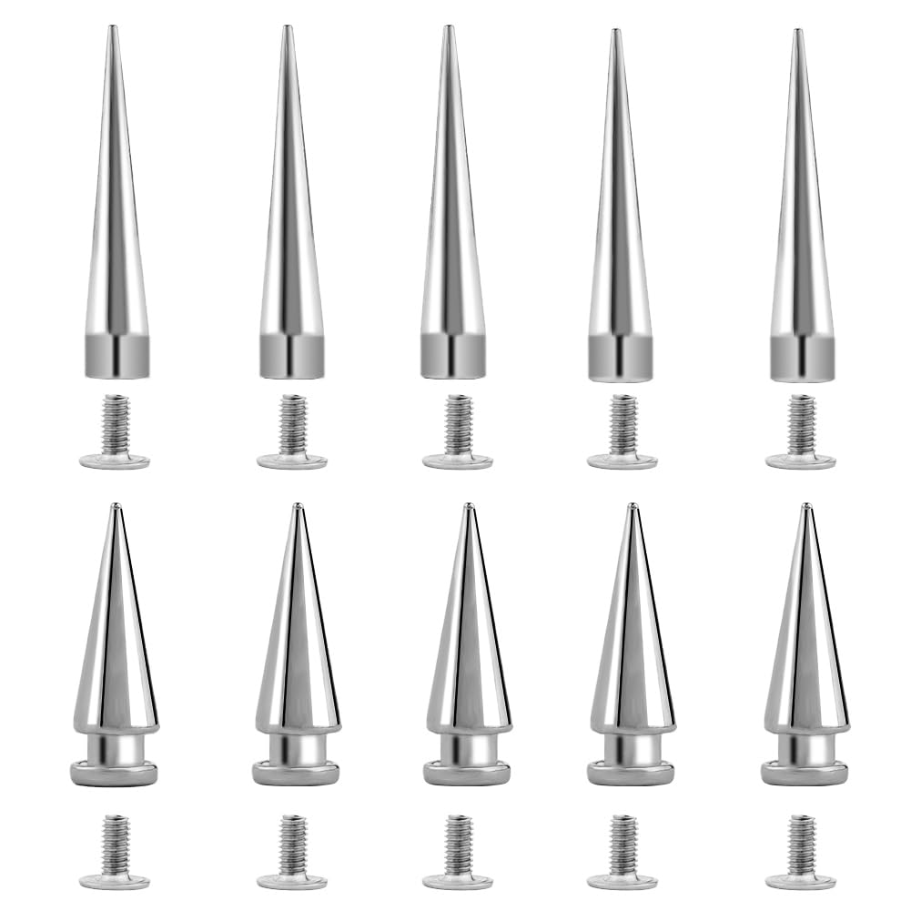 GORGECRAFT 30 Sets 2 Sizes 20MM 40MM Large Spike Studs Silver Cone Punk Leather Spikes Rivets Screwback Studs Bullet Tree Screw on Cone Long Metal Spikes for DIY Crafts Clothing Jackets Shoes — image 1