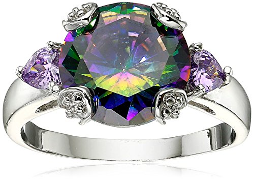 Yazilind 12*12mm Round Cut Rainbow Created Topaz Silver Plated Size 10 Ring