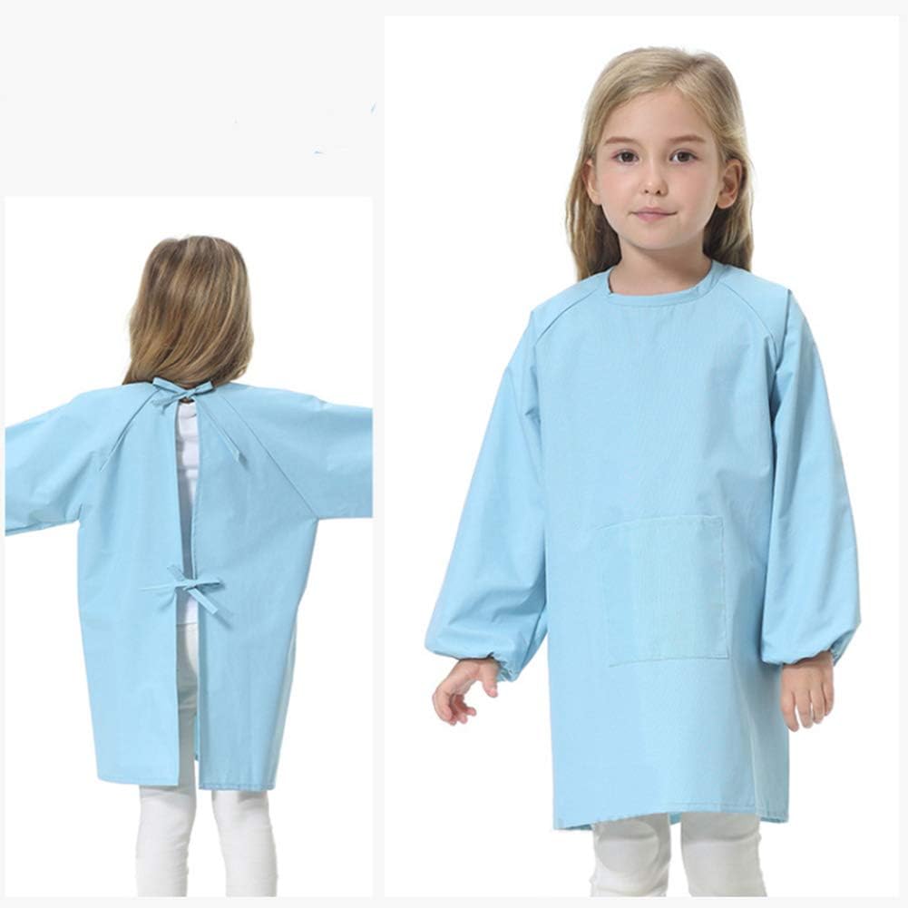 Sanmum Kids Art Smocks, Children Waterproof Artist Painting Aprons with Long Sleeve, Long Sleeve Toddler Apron (Sky blue,L)
