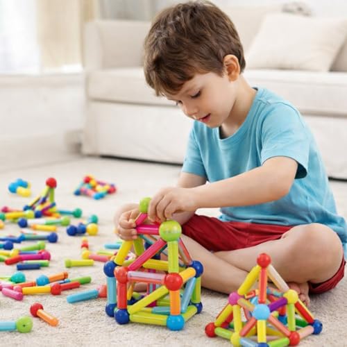 Blocos Magnéticos Infantil 84 Peças Brinquedo Educativo Construção STEM 3D