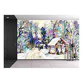 Digital Painting of Winter Landscape - Removable Wall Mural | Self-Adhesive Large Wallpaper - 66x96 inches