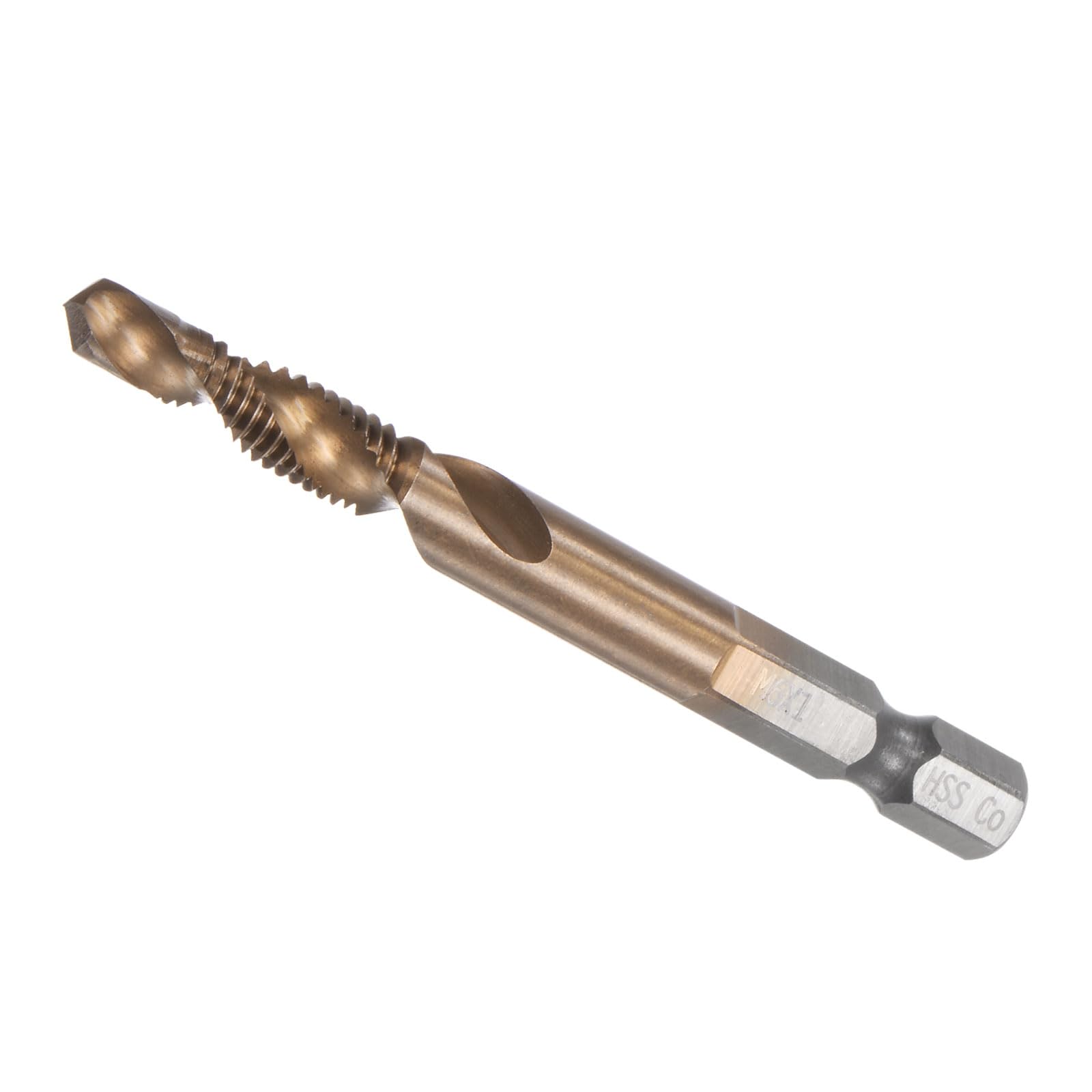 CoCud Combination Drill and Tap Bit, M6 x 1 Thread Size 1/4" Hex Shank, M35 Uncoated M35 Cobalt High Speed Steel Tools - (Applications: for Aluminum Stainless Steel Plastic)