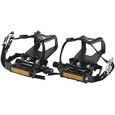 Newsty Bike Pedals with Clips and Straps for Outdoor Cycling and Indoor Stationary Bike 9/16-Inch Spindle Resin/Alloy Bicycle Pedals
