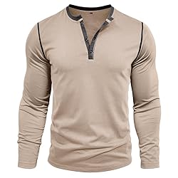 Men's Henley Long Sleeve Shirts Casual Button