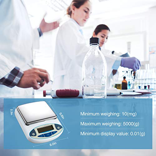 Lab Digital Balance Scale Analytical Precision Electronic Weighing Scale LCD Jewelry Counting Scale Scientific Instrument for Laboratory Pharmacy Chemical School Food Kitchen Store(5000g/0.01g)