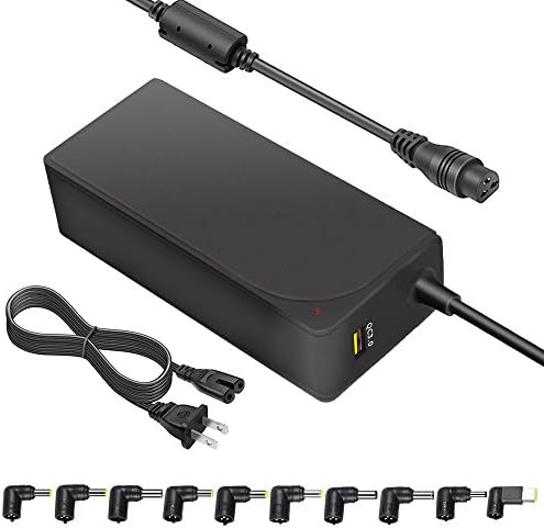 TJ8 65W QC 3.0 Universal Laptop Charger-2 in 1 AC Adapter Power Supply Cord with USB Quick Charger for Mobile/Tablet Compatible for Hp Dell Acer Asus Lenovo Ibm Toshiba Sony Fujitsu Samsung