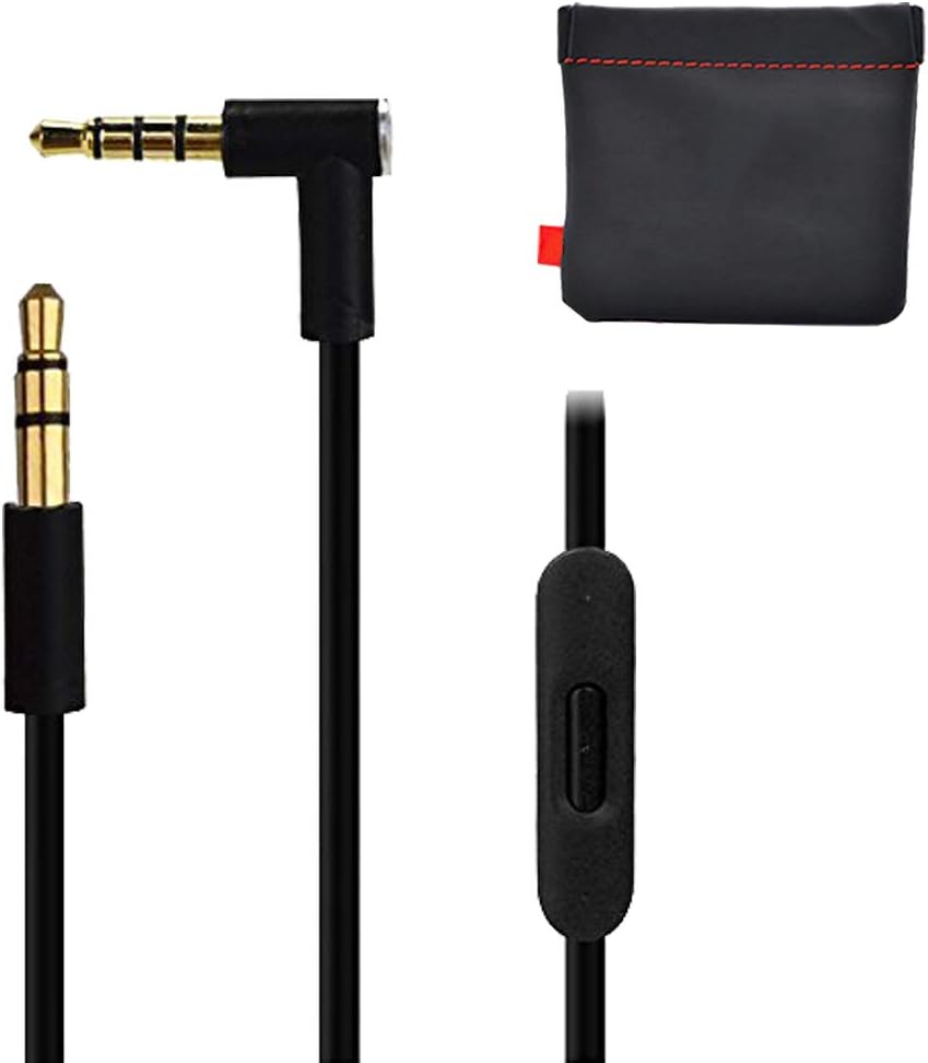 New Version Original Replacement AUX Audio Cable/Wire/Cord for Beats by Dre Headphones Solo/Studio/Pro/Detox/Wireless/Mixr/Executive/Pill with Mic and Control(Black)+Replacement Leather Pouch/Bag