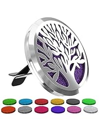 Aroma Outfitters Car Fragrance Diffuser Vent Clip with 12 Felt Pads - Improve Air Quality, Motion Sickness & Promote Calm Driving. Tree of Life Stainless Steel Magnetic Locket