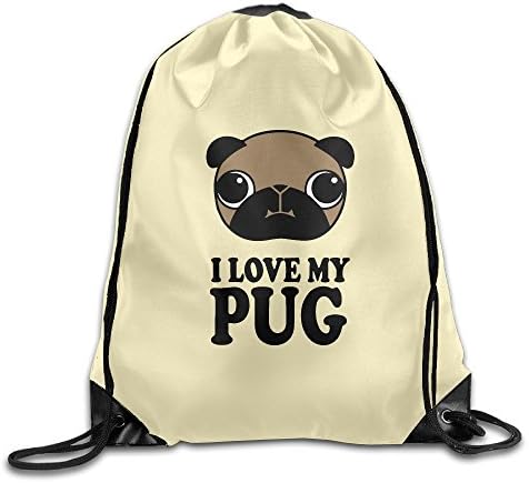 Sports I Love My Pug Funny Dog Drawstring Backpack Bag