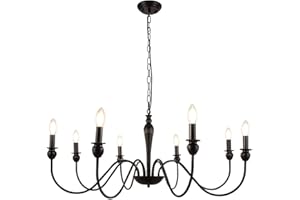 WBinDX Black Chandelier Farmhouse Dining Room Light Fixture, 8 Lights 36.6 Inch Rustic Industrial Iron Hanging Chandeliers for Entryway Foyer Living Room Bedroom