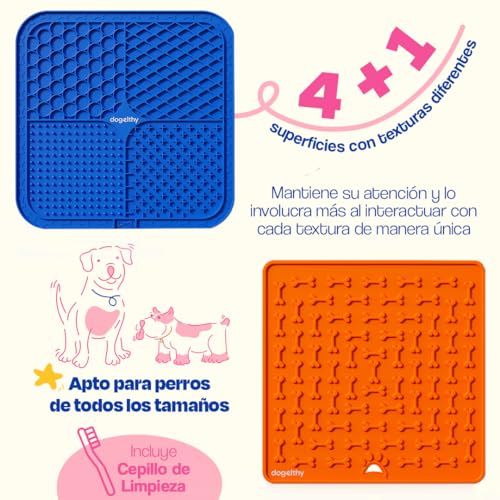 Dogelthy Lick Mat Kit para Perro y Gato. Set de 2 Tapetes para Lamer, Cepillo Limpiador y Espatula. Alfombrilla para Lamer con Ventosas. Licking Mat