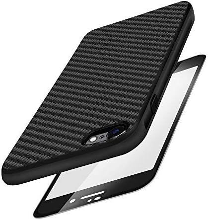 LERMX iPhone 8 Case, iPhone 7 Case, with [Free Tempered Glass Screen Protector] [Carbon Fiber Texture Design], Light ShockProof Smooth Slim Grip Ever Soft TPU Silicone Bumper Case 4.7 Inch