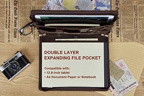 image for AZXCG Handmade Vintage Leather Padfolio Portfolio Case Zippered Busine