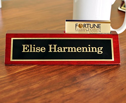 Desk Name Plate with Card Holder | Custom Name Plate | Personalized Desk Plate with Business Card Holder - Thumbnail 2