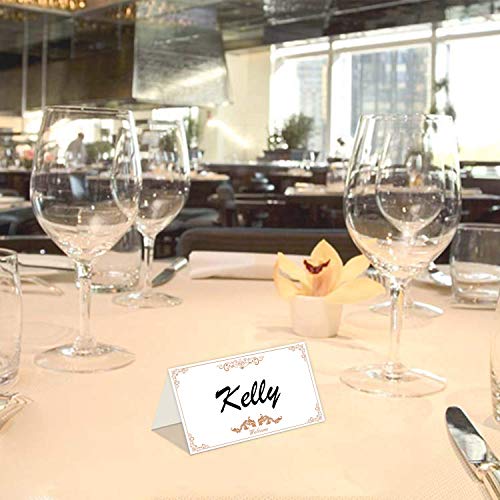LeeLoon 130 Pcs Place Cards, Distinguished Style Folded Small Tent Cards with Golden Name Seating Cards for Weddings, Banquets, Events,Dinner Parties,Guest Seating, Buffet-(2.2 x 3.5 Inches) - Thumbnail 2