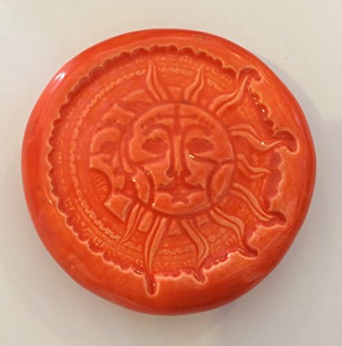 SUN / MOON FACE Pocket Stone - Ceramic - Carrot Orange Art Glaze - Inspirational Art Piece by Inner Art Peace