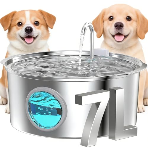 Automatic Dog Water Fountain, Stainless Steel Drinking Dispenser for Large Dogs Cats, 7L/236oz/1.8G