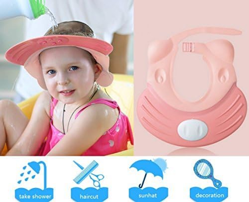 Baby Shower Cap Shampoo Hat Visor Adjustable Durable Silicone Soft Bathing Head Wear for Kids Toddlers Adult (Pink)