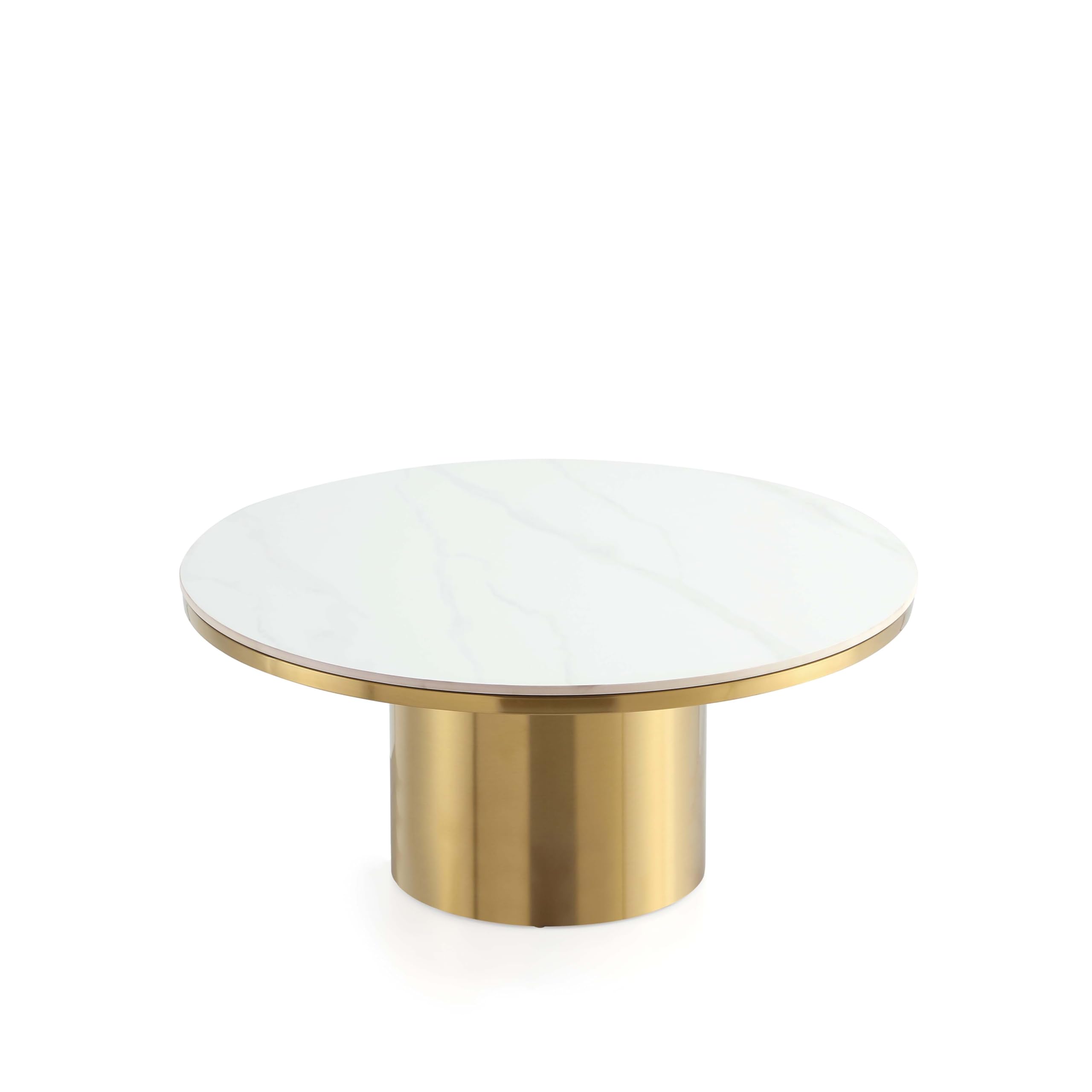 Photo 1 of ***MISSING TABLETOP*** Manhattan Comfort Glenn Round Coffee Table with Sleek Sintered Stone Top and Stainless Steel Base, Elegant Design for Modern Living Room, Centerpiece, Gold