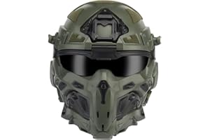 YBJMSFA Airsoft Full Face Mask Tactical Helmet, with Built-in Tactical Headset/Anti-Fog Fan Sliding Goggles for CS Paintball, Hunting, Outdoor Sports