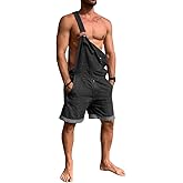 Karlywindow Mens Denim Bib Overall Shorts Loose Fit Summer Walk Shorts Above Knee Length Shortalls Jumpsuit Rompers