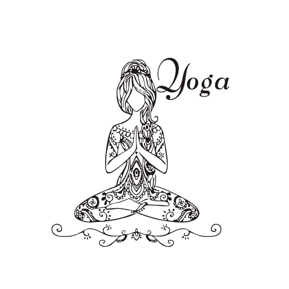 Black Lotus Sitting Yoga Girl Meditation Wall Stickers Hollow Mural Art Decal