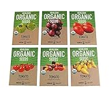 6 Varieties Non-GMO Heirloom Organic Cherry Tomato Seeds - Yellow Pear Tomato Seeds, Black Cherry Seeds, Roma Tomato Seeds Organic, Rainbow Cherry Tomatoes, Green Zebra Tomato Seeds, Chadwick Cherry