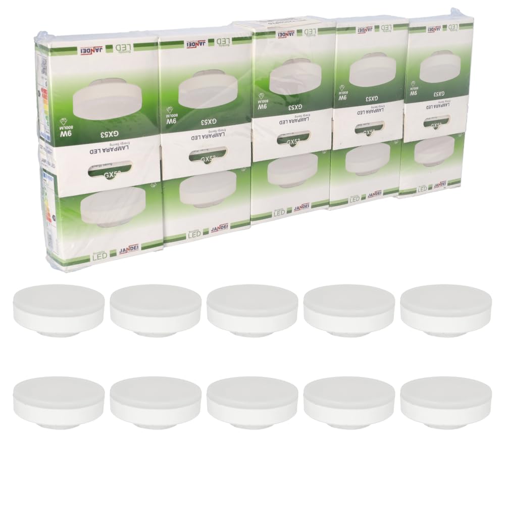 JANDEI - 10 x GX53 9W LED Bulbs (3000K Warm White) Perfect for Living Room, Kitchen, Office, Bedside Table, Bedroom, Hallway, Office