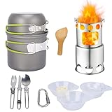 Qunlei Camping Cookware Mess Kit Camping Cooking Set with Wood Burning Camping Stove Non-Stick Anodized Aluminum Complete Lightweight Folding Kit for Camping Hiking & Backpacking Outdoor Cooking