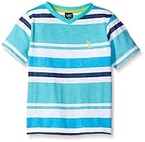 U.S. Polo Assn. Little Boys' Short Sleeve Striped V-Neck T-Shirt, Malibu Blue H4HA420MUV, 2T
