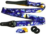 Van Gogh "Starry Night" Guitar Strap Includes 2 Strap Locks & 2 Matching Picks. 