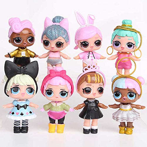 8Pcs/Set Kawaii Boneca Collectable Action Figure 8-9cm LOL Doll Dress Toys for Baby Girls Birthday Gift (C)