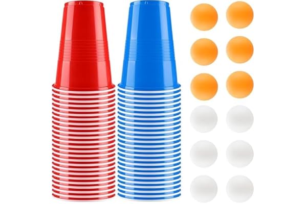 OFKP Beer Pong Cups, 50 Pcs Cups Recyclable, with 12 Ping Pong Balls, Table Games for Party Festivals