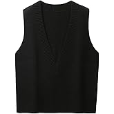 jinghuiyue Womens Deep V Neck Sweater Vest Casual Knitted Tank Tops Sleeveless Sweater Ribbed Pullover Knitwear