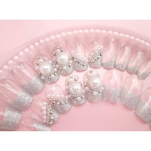 Dongcrystal 24Pcs 3D Bling Nail Art Jewelry Glitter Rhinestone Pearl Decor Nail Tips Fake Nails
