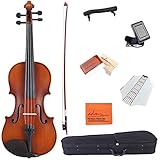 ADM 1/4 Size Handcrafted Solid Wood Student Acoustic Violin Starter Kit for Kids(with Hard Case, Extra Strings, Rosin, Two Bridges, Shoulder strap), Traditional Red Brown Lacquer Finish