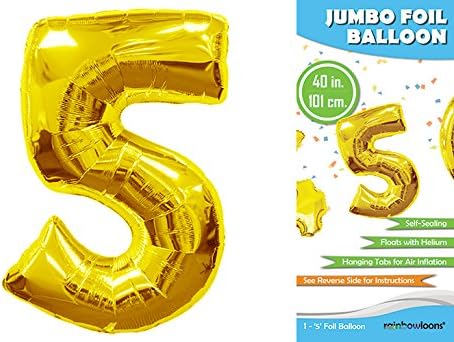 40 Inch Premium Giant Jumbo Mylar Foil Balloon (Floats with Helium) - Glossy Gold - Number 5