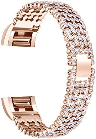 bayite Metal Bands Compatible Fitbit Charge 2, Replacement Wristband Bracelet Adjustable Women, Style E