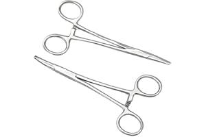 LYSAIMG 2Pcs Hemostat Forceps,Curved&Straight Pliers,Ear Locking Forceps,Pet Groomers Scissor,Dog Grooming Locking Tweezers,A