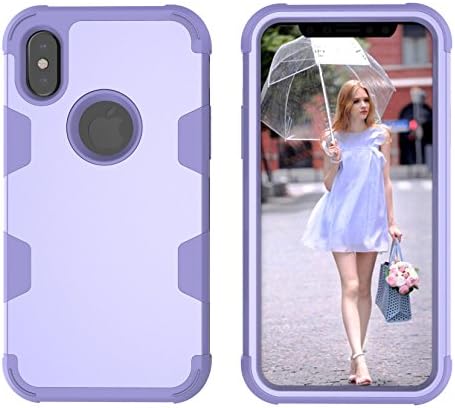 iPhone X Case - UNOTECH Heavy Duty Protective Case Full Body Shock Proof Case Cover [3 in 1] Hard Shell for iPhone X 5.8 Inch, Purple