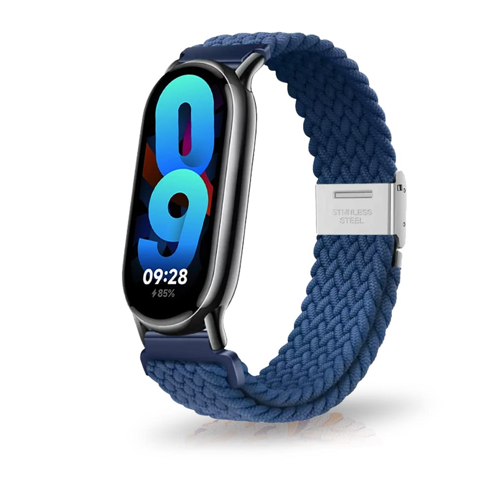 MiRowy Strap for Xiaomi Smart Band 10/Xiaomi Smart Band 9/Mi 8, Braided Solo Loop Elastic Soft Nylon Bracelet, Sport Replacement Watch Bands, Blue