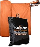 Microfiber Towel for Travel, Beach, Bath, Gym, Camping - XL Extra Large but Compact, Antibacterial and Quick Dry with small Carry Pouch (Orange, 70 x 39 Inches)