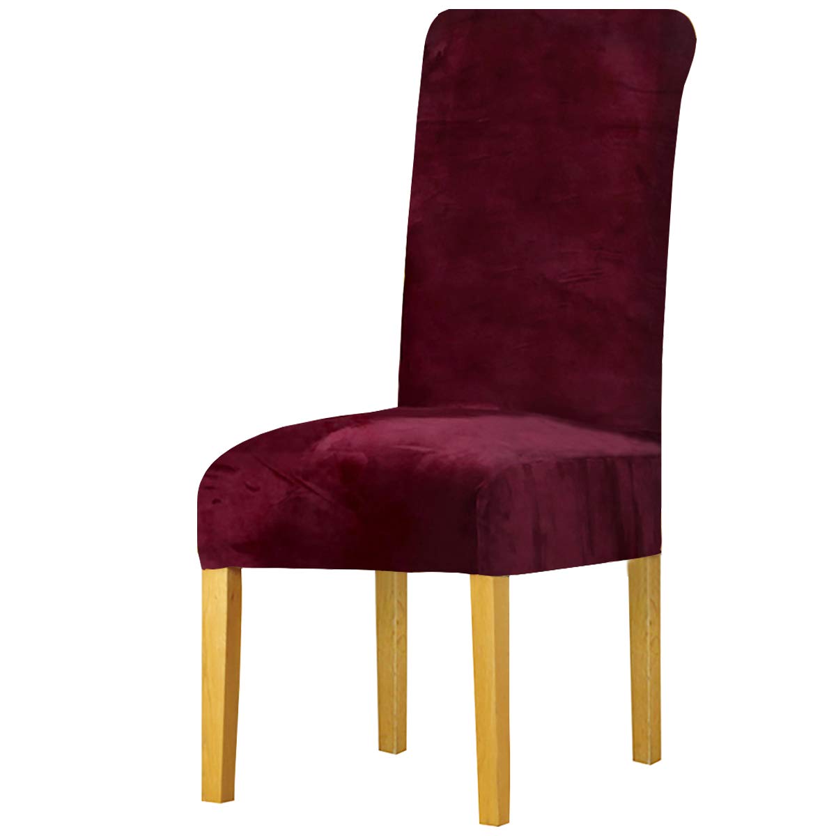LANSHENG Stretchy Chair Covers for Dining Room Chairs,Stretch Spandex with Elastic Band Chaircover,Velvet Large Dining Chair Slipcovers for Restaurant Hotel Party Banquet (Wine Red,4 Pack(M))