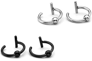 Jovivi 2 Pairs 16g Stainless Steel Fake Lip Ear Nose Stud Ring Clip On Cartilage Non Piercing Rings Hoop Gothic