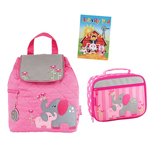 Stephen Joseph Girls Quilted Elephant Backpack and Lunch Box with Activity Pad