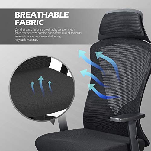 MOSUN High Back Ergonomic Office Chair - Breathable Mesh Task Chair with Lumbar Support, Adjustable Headrest and Armrest… - Image 4