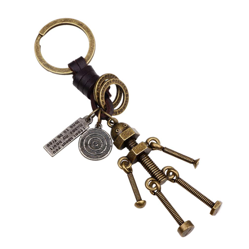 LKMY Robot Keyring Gift |Leather Home Vintage Pendant Keychain for Men Women Mum Dad Car Key Ring Present Girl Boy Cute Personalised Mini Pendant